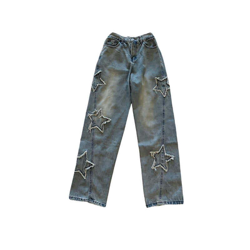 Star Cutout Wide-Leg Jeans | Distressed Denim Western Wear Pakistan