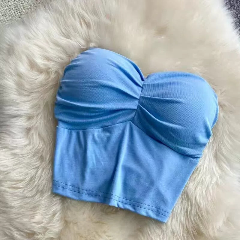 Sky Blue Sweetheart Bandeau Top – Free Size Stretchy Tube Top for Women | Mode Amore