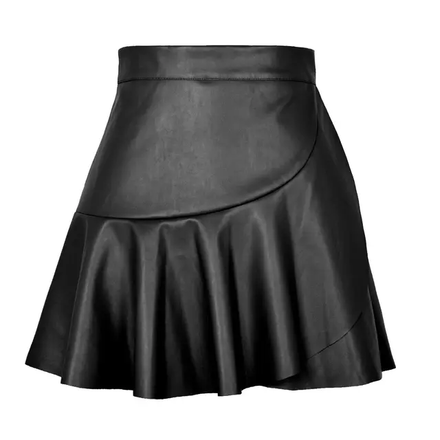 Faux Leather Ruffle Mini Skirt – Trendy Black PU Streetwear for Modern Girls | Mode Amore