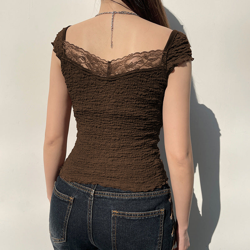 Lace-Up Lace Patchwork Y2K Crop Top | Mode Amore