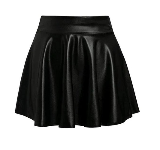 High-Waist Faux Leather Pleated Mini Skirt for Women – A-Line Solid Color Skirt | Mode Amore