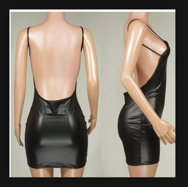 Mode Amore Sleek Black Faux Leather Bodycon Dress – Backless, Sexy & Stylish Clubwear for Confident Pakistani Women