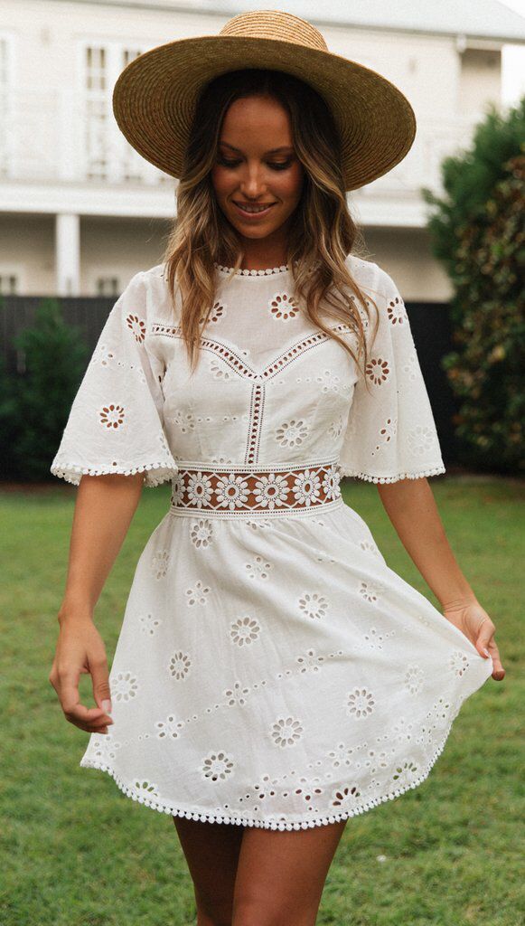 Elegant Boho Mini Skater Dress - Ruffle Short Sleeve Summer Dress - Mode Amore