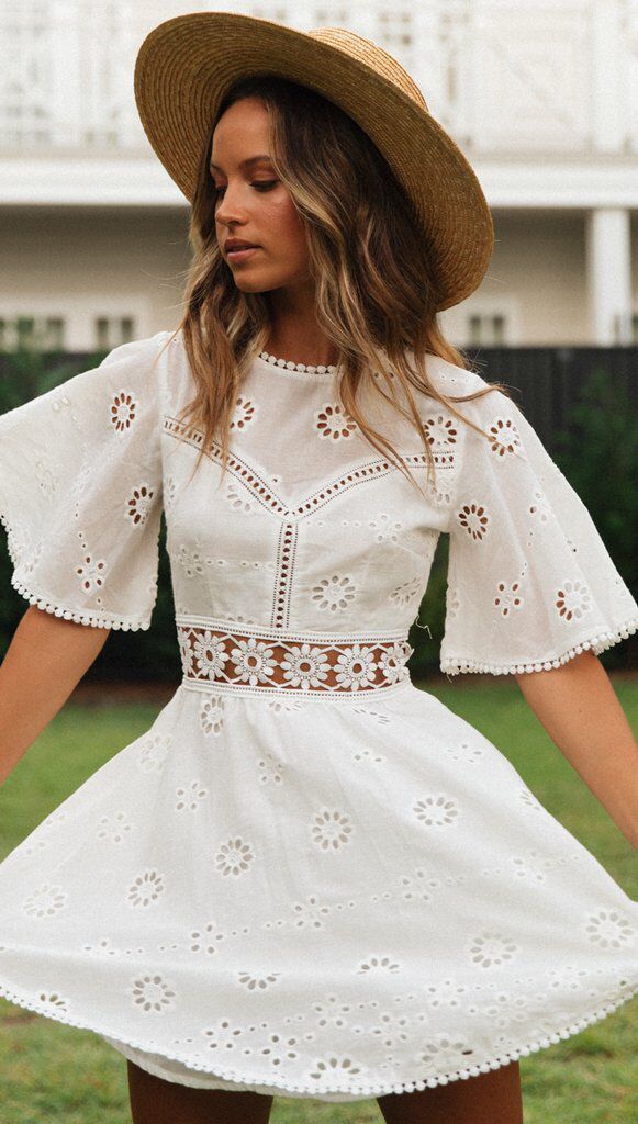 Elegant Boho Mini Skater Dress - Ruffle Short Sleeve Summer Dress - Mode Amore