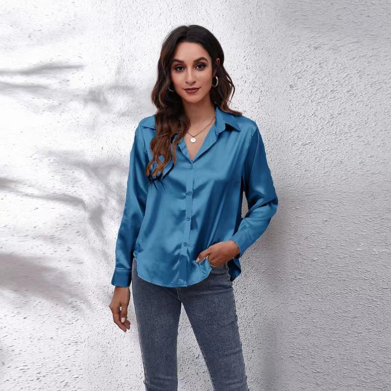 Silky Satin Blouse - Long Sleeve Tie-Front Shirt | Mode Amore