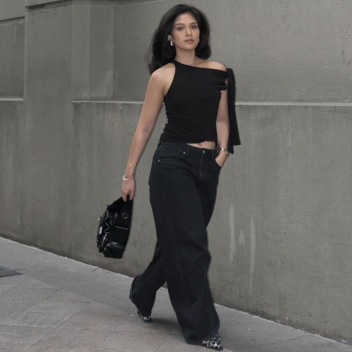 Asymmetric One-Shoulder Knot Top | Western Party Wear Blouse Pakistan