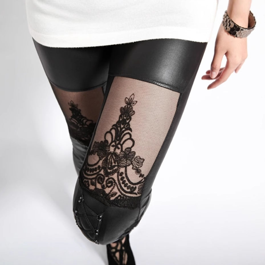 "Midnight Noir" Faux Leather & Lace Corset Leggings