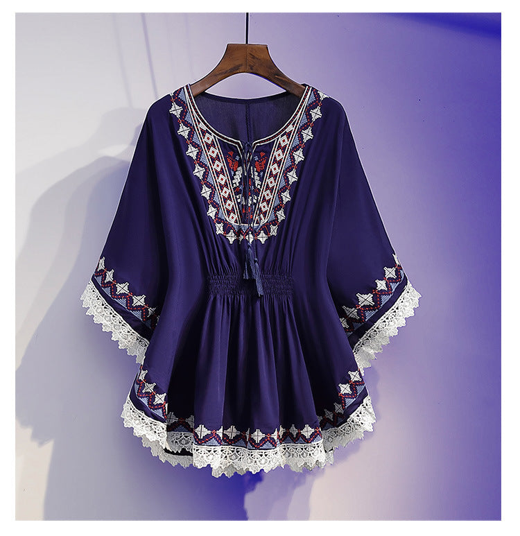 Bohemian Embroidered Smocked Top | Western Wear Blouse Pakistan