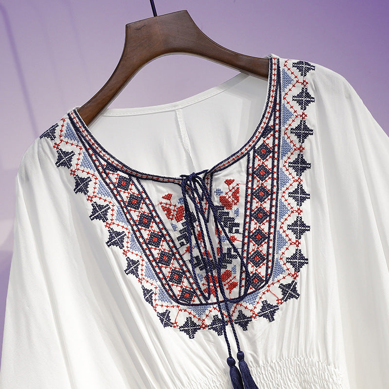 Bohemian Embroidered Smocked Top | Western Wear Blouse Pakistan