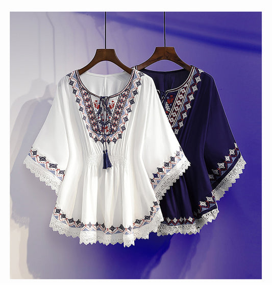 Bohemian Embroidered Smocked Top | Western Wear Blouse Pakistan