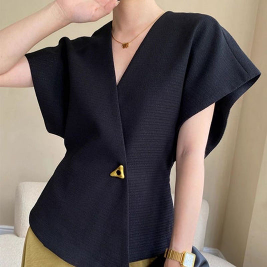 Elegant Structured Black Wrap Top | Modest Western Wear Pakistan
